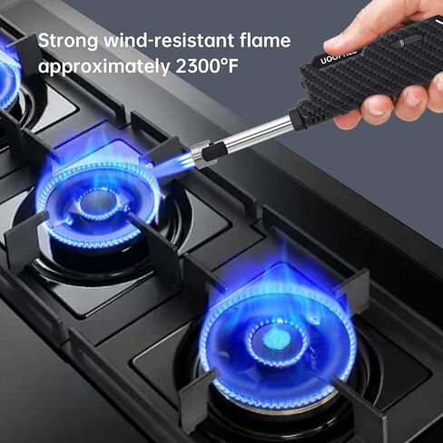 Torch Lighter with Flame Lock, Windproof Butane Lighter Refillable Single Jet Flame, 7.63" Extended Long for Candle, Camping, Grill, BBQ, Fireworks (Butane not Included) Black in Saudi Arabia