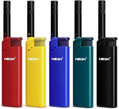 NEON Candle Lighter, Butane Refillable Wind-Resistant Flame, Ultimate Long Neck Lighter for BBQ, Camping, DIY, 5-Pack in Saudi Arabia