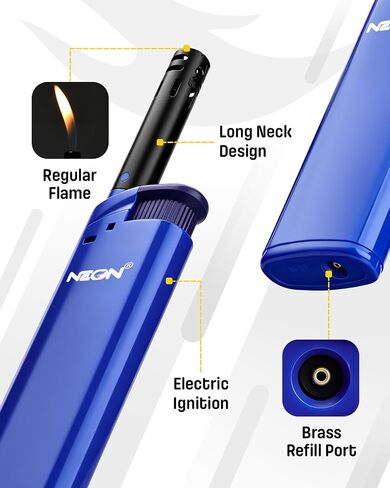 NEON Candle Lighter, Butane Refillable Wind-Resistant Flame, Ultimate Long Neck Lighter for BBQ, Camping, DIY, 5-Pack in Saudi Arabia