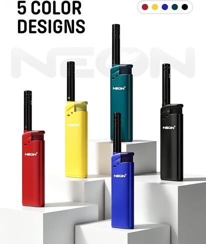 NEON Candle Lighter, Butane Refillable Wind-Resistant Flame, Ultimate Long Neck Lighter for BBQ, Camping, DIY, 5-Pack in Saudi Arabia
