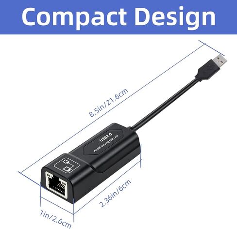 Ethernet to USB,USB to Ethernet Adapter,100Mbps to USB 2.0，Network Adapter for Laptop Computer,Desktop Computer,MacBook Pro,Compatible with Windows, macOS, and Linux in Kuwait