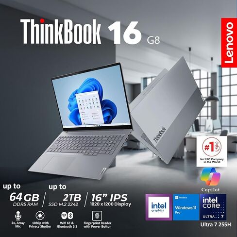 Lenovo ThinkBook 16 Gen 8 Laptop, Intel Core Ultra 7, 64GB DDR5, 2TB SSD in Saudi Arabia