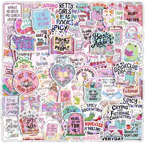 126PCS Holographic Girly Bookish Stickers, Cute Romance Book Stickers for Book Lovers, Waterproof Vinyl Decals for Laptop, Water Bottle, Booktok, Phone, Journal, Luggage, No Repeats in Saudi Arabia