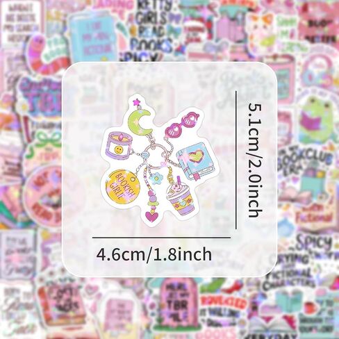 126PCS Holographic Girly Bookish Stickers, Cute Romance Book Stickers for Book Lovers, Waterproof Vinyl Decals for Laptop, Water Bottle, Booktok, Phone, Journal, Luggage, No Repeats in Saudi Arabia