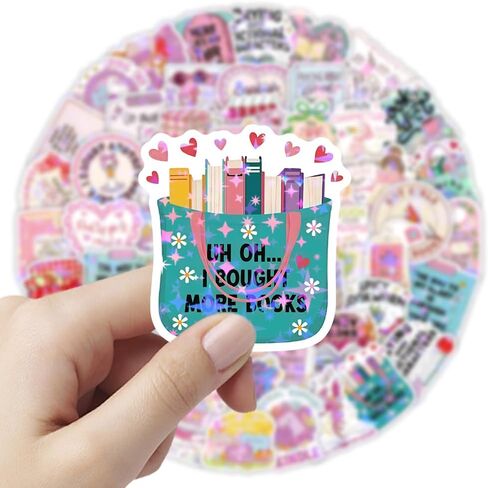 126PCS Holographic Girly Bookish Stickers, Cute Romance Book Stickers for Book Lovers, Waterproof Vinyl Decals for Laptop, Water Bottle, Booktok, Phone, Journal, Luggage, No Repeats in Saudi Arabia