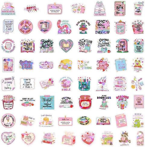 126PCS Holographic Girly Bookish Stickers, Cute Romance Book Stickers for Book Lovers, Waterproof Vinyl Decals for Laptop, Water Bottle, Booktok, Phone, Journal, Luggage, No Repeats in Saudi Arabia