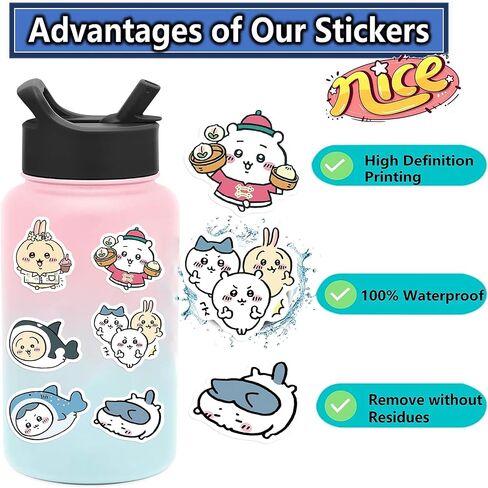 60pcs Japanese Cartoon Chiikawa Stickers for Kids, Funny Vinyl Waterproof Stickers for Water Bottle Phone Journal Guitar Skateboard Gifts for Teens Adults in Saudi Arabia