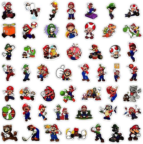 100PCS Mario Stickers for Kids, Cartoon Game Decal for Water Bottle Laptop Phone Helmet, Adult & Teen Party Decor Gifts in Saudi Arabia