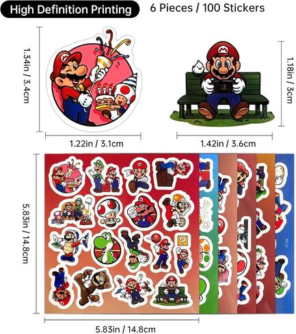 100PCS Mario Stickers for Kids, Cartoon Game Decal for Water Bottle Laptop Phone Helmet, Adult & Teen Party Decor Gifts in Saudi Arabia
