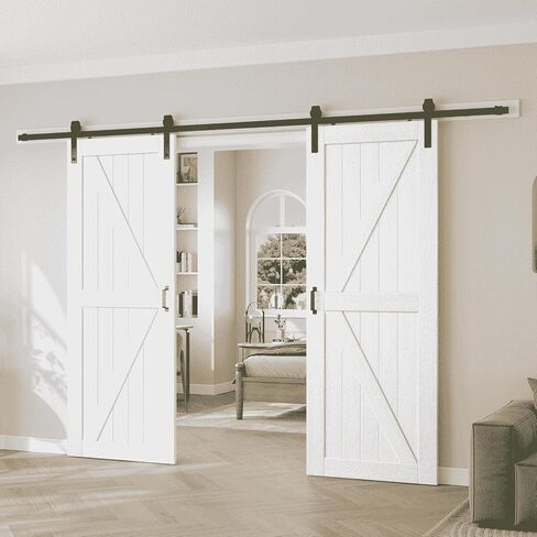 Fredbeck 64X84(Double 32x84) White Barn Doors with Hardware, Wood in Saudi Arabia