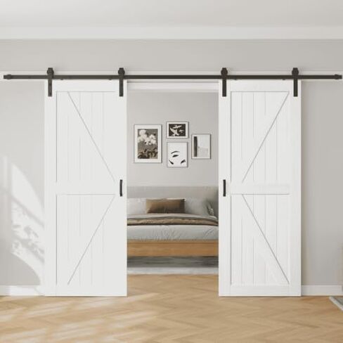 Fredbeck 64X84(Double 32x84) White Barn Doors with Hardware, Wood in Saudi Arabia