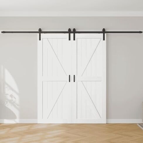 Fredbeck 64X84(Double 32x84) White Barn Doors with Hardware, Wood in Saudi Arabia