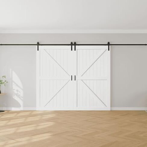 Fredbeck 96X84(Double 48x84) White Wood Barn Doors with Hardware in Saudi Arabia