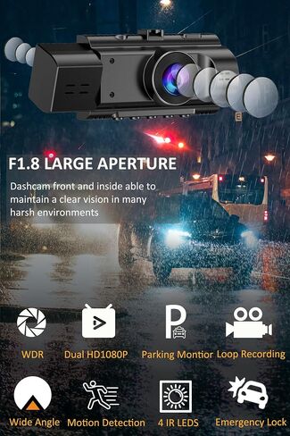 Dual Dash Cam Front and Inside, 1080P Car Camera with Infrared Night Vision in Kuwait