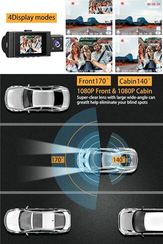 Dual Dash Cam Front and Inside, 1080P Car Camera with Infrared Night Vision in Kuwait