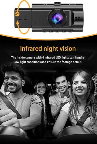 Dual Dash Cam Front and Inside, 1080P Car Camera with Infrared Night Vision in Kuwait