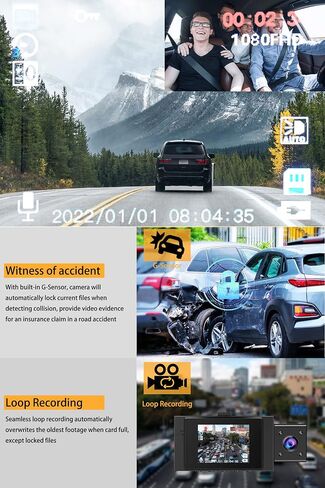Dual Dash Cam Front and Inside, 1080P Car Camera with Infrared Night Vision in Kuwait
