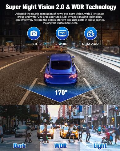 Dash Cam Front and Rear, 4K Dash Camera for Cars, Triple Car Camera with IR Night Vision,170° Wide Angle,WDR, HDR, 24H Parking& Loop Recording,G-Sensor,32GB Card Included in Saudi Arabia