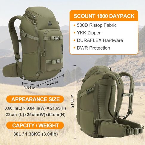 28L Hunting Backpack – 500D DWR Tear-Resistant Nylon, Hiking Daypack with MOLLE Webbing & Hydration Compatible, for Archery, Scouting, and Backcountry Hunts in Saudi Arabia