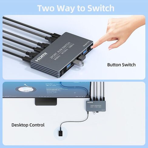 4K@120Hz HDMI Kvm Switch 1 Monitors 2 Computers 8K@60Hz Monitor KVM Switches, 4 USB3.0 Ports for 2 PC Share Mouse Keyboard Support PoC EDID Button Switch Plug and Play Zero Latency in Saudi Arabia