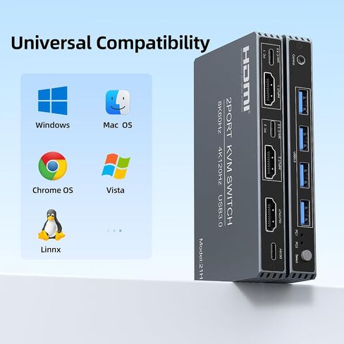 4K@120Hz HDMI Kvm Switch 1 Monitors 2 Computers 8K@60Hz Monitor KVM Switches, 4 USB3.0 Ports for 2 PC Share Mouse Keyboard Support PoC EDID Button Switch Plug and Play Zero Latency in Saudi Arabia