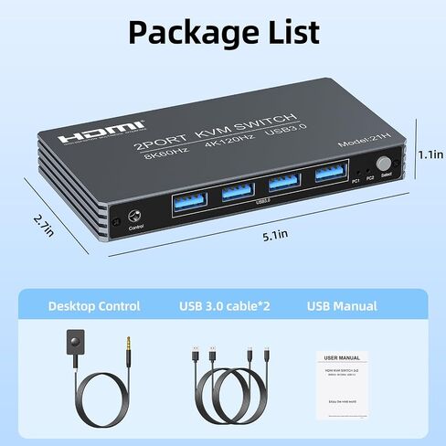 4K@120Hz HDMI Kvm Switch 1 Monitors 2 Computers 8K@60Hz Monitor KVM Switches, 4 USB3.0 Ports for 2 PC Share Mouse Keyboard Support PoC EDID Button Switch Plug and Play Zero Latency in Saudi Arabia