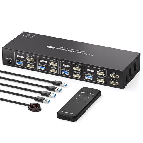 KVM Switch 4 Computers 2 Monitors HDMI 4K120Hz EDID Emulation 4 Port KVM Switch for 4 PCs to Share Dual Monitors and 4 USB 3.0 Peripherals Support for Copy/Extend Modes with Controller Gray in Saudi Arabia
