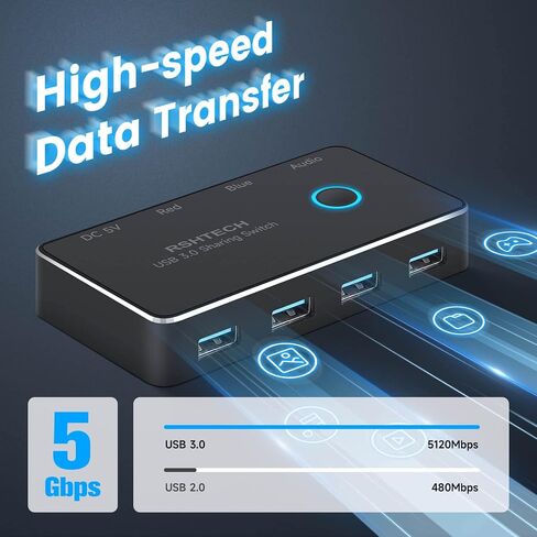RSHTECH USB 3.0 Switch Selector with 4 USB-3.0 Ports, 3.5mm Audio Jack in Saudi Arabia