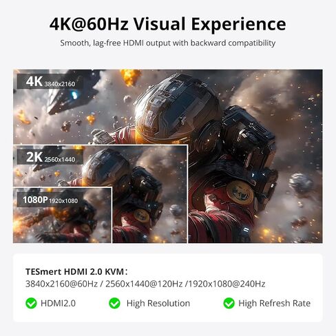 HDMI KVM Switch 1 Monitor 4 Computers, 4K@60Hz 4 Port KVM Switches 4 PCs, with EDID Emulator, HDR10 Dolby Vision HDCP 2.2, L/R Out, USB, Auto Scan, IR Hotkey Switch, 2K@120Hz 1920x1080@240Hz in Saudi Arabia