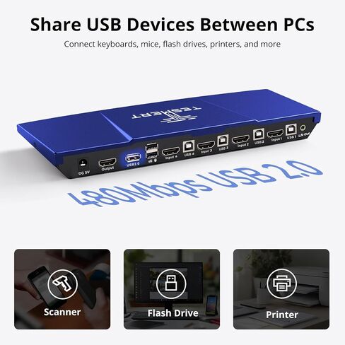 HDMI KVM Switch 1 Monitor 4 Computers, 4K@60Hz 4 Port KVM Switches 4 PCs, with EDID Emulator, HDR10 Dolby Vision HDCP 2.2, L/R Out, USB, Auto Scan, IR Hotkey Switch, 2K@120Hz 1920x1080@240Hz in Saudi Arabia