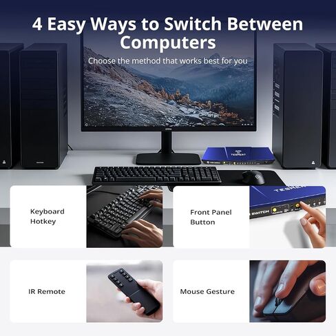 HDMI KVM Switch 1 Monitor 4 Computers, 4K@60Hz 4 Port KVM Switches 4 PCs, with EDID Emulator, HDR10 Dolby Vision HDCP 2.2, L/R Out, USB, Auto Scan, IR Hotkey Switch, 2K@120Hz 1920x1080@240Hz in Saudi Arabia
