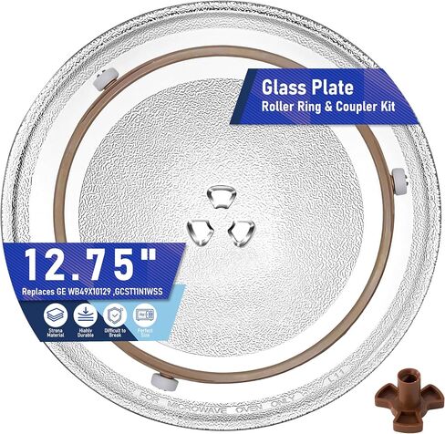 12.75" GE Microwave Glass Plate for GCST11N1WSS, WB49X10129, WB49X10074 + Roller Ring + Coupler Kit, Compatible LG 3390W1A027A, Kenmore 1B71961H, Whirlpool WP8172138, GE WB49X10129 Glass Turntable in Saudi Arabia