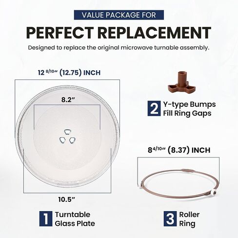 12.75" GE Microwave Glass Plate for GCST11N1WSS, WB49X10129, WB49X10074 + Roller Ring + Coupler Kit, Compatible LG 3390W1A027A, Kenmore 1B71961H, Whirlpool WP8172138, GE WB49X10129 Glass Turntable in Saudi Arabia