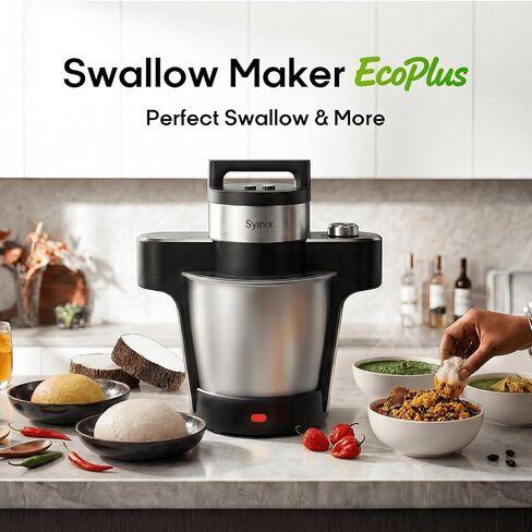 Syinix Swallow Maker EcoPlus, Semi Automatic Fufu Machine & Pounded Yam Maker, 6L, Swallow Mode & Express Mode, 1000W Copper Motor, Non-Stick Pot for Eba, Banku, Semolina, Ugali in Saudi Arabia