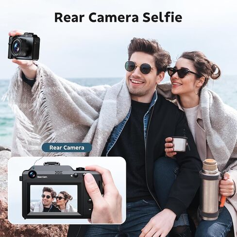 4K Digital Camera for Photography, Autofocus 64MP for Vlogging 3" Screen Dual Lens Selfie Camera 18X Digital Zoom 64GB SD Card, 2 Batteries for Beginner in Kuwait