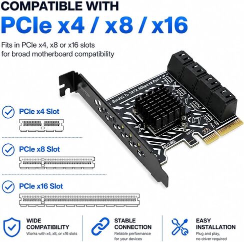 بطاقة توسيع RIITOP PCIe SATA [8 منافذ]، محول PCIe x4 إلى SATA 3.0 بسرعة 6 جيجابت في الثانية in Kuwait