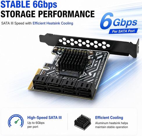 بطاقة توسيع RIITOP PCIe SATA [8 منافذ]، محول PCIe x4 إلى SATA 3.0 بسرعة 6 جيجابت في الثانية in Kuwait