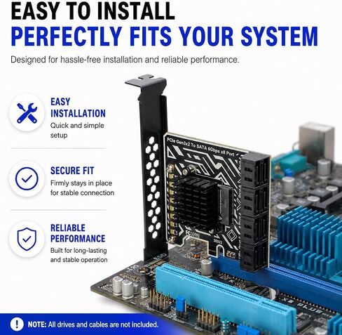 بطاقة توسيع RIITOP PCIe SATA [8 منافذ]، محول PCIe x4 إلى SATA 3.0 بسرعة 6 جيجابت في الثانية in Kuwait