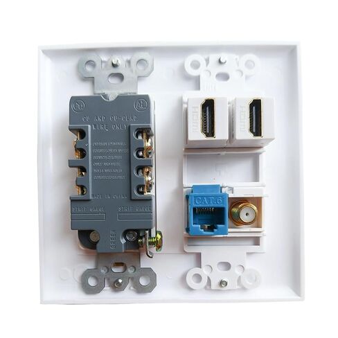 20Amp Power Outlet and Ethernet Coax HDMI Wall Plate - Electrical Outlet with 2 Port HDMI, 1 CAT6 Ethernet Port, 1 Coax Cable TV Cover Plate in Saudi Arabia