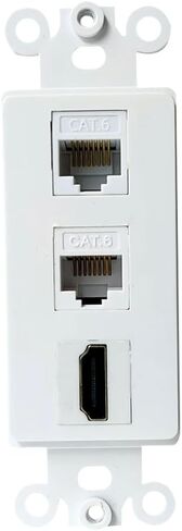 1 HDMI Jack and 2 CAT6 Ethernet Insert Wall Plate White - 4K/8K HDTV Port RJ45 Keystone Jack Insert for Midsize/Oversize Cover Plate in Saudi Arabia