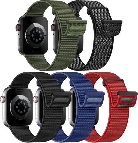 5 Pack Sport Nylon Loop Compatible with Apple Watch Bands 40mm 38mm 41mm 42mm 44mm 45mm 46mm 49mm Women Men, Adjustable Breathable Soft Wrist Straps for iWatch Series 11 10 9 8 7 6 5 4 SE 3/2/1 Ultra in Saudi Arabia