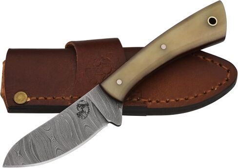 Knives Ranch Handmade Bone Handle Skinner Knife - Full Tang Damascus Steel Outdoor Hunting & Camping Knife with Leather Sheath (3129-Bone) in Saudi Arabia
