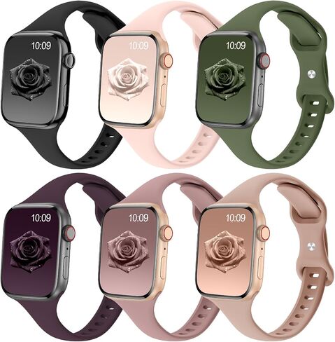 6 Pack Thin Slim Soft Silicone Bands Compatible with Apple Watch Women Men in Kuwait