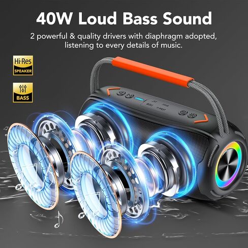 aowoka Bluetooth Speaker Portable Wireless Bluetooth Speakers with HD Stereo Sound, BT 5.4 TWS Pairing, IPX7 Waterproof, 30H Battery Life with Led Light for Outdoor/Party/Sport/Travel/Gifts in Saudi Arabia