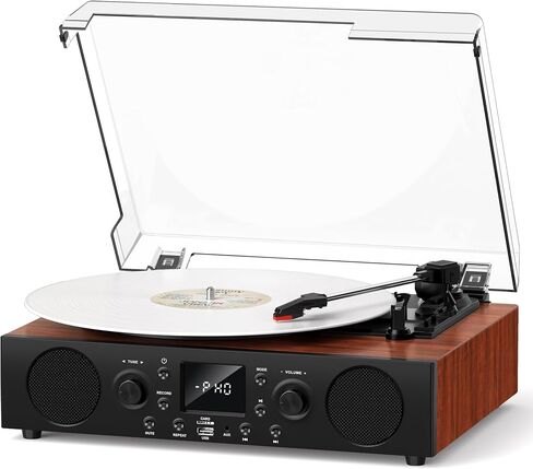 Classic Walnut Bluetooth Record Player, 3-Speed Turntable in Kuwait