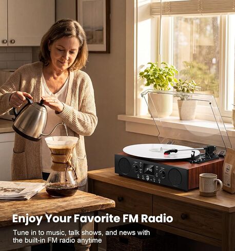 Classic Walnut Bluetooth Record Player, 3-Speed Turntable in Kuwait