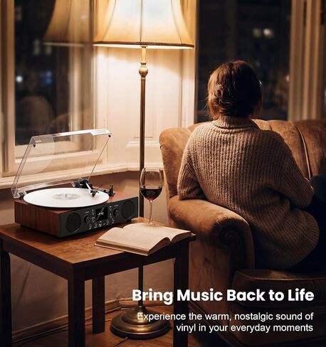 Classic Walnut Bluetooth Record Player, 3-Speed Turntable in Kuwait