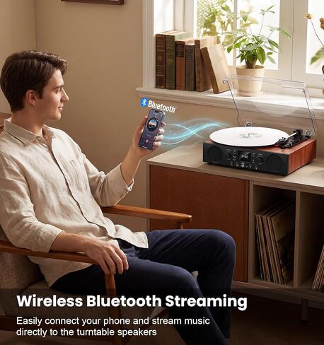 Classic Walnut Bluetooth Record Player, 3-Speed Turntable in Kuwait