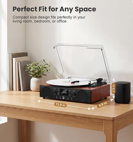 Classic Walnut Bluetooth Record Player, 3-Speed Turntable in Kuwait