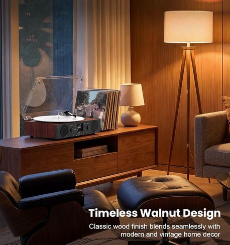 Classic Walnut Bluetooth Record Player, 3-Speed Turntable in Kuwait